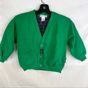 VTG Osh Kosh 80’s Kids Cardigan Green With Plaid Long Sleeve 5T Made In USA